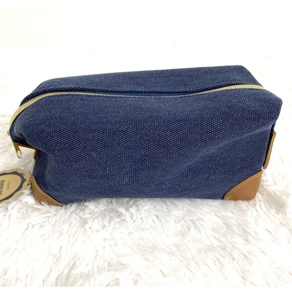 Made For Retail Men's Shave Bag Diagonal Snap Sides Zipper Top Navy Blue Travel - Picture 1 of 7